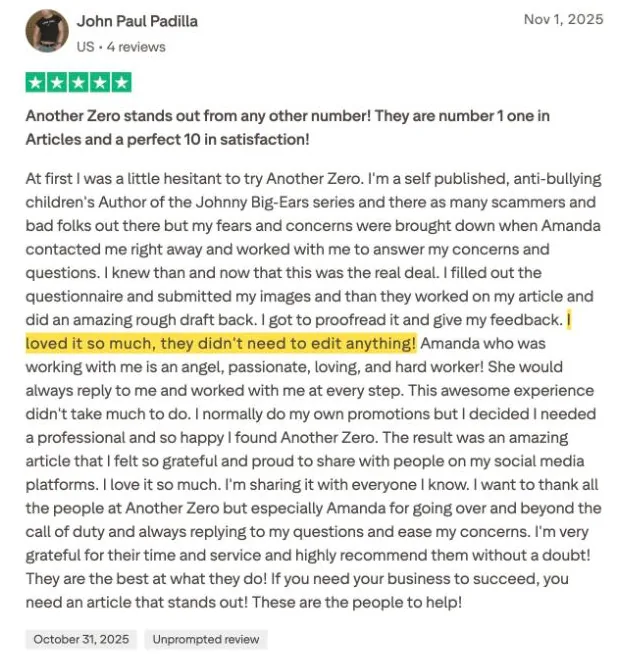John Paul Padilla's Trustpilot review