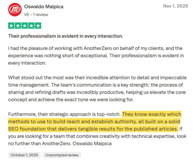 Oswaldo Malpica's Trustpilot review