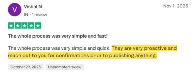 Vishal N's Trustpilot review