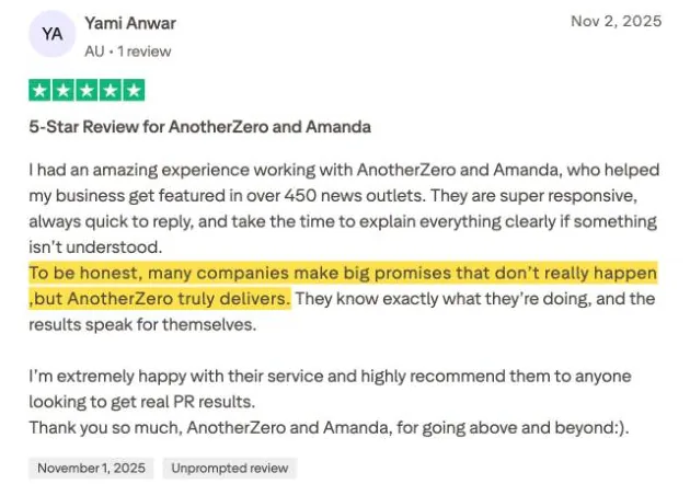 Yami Anwar's Trustpilot review