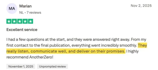 Marian's Trustpilot review