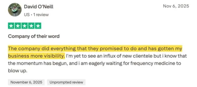 David O'Neill's Trustpilot review