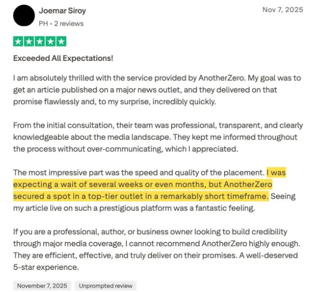 Joemar Siroy's Trustpilot review