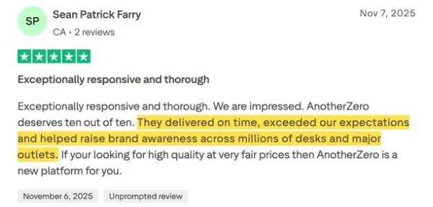 Sean Patrick Farry's Trustpilot review