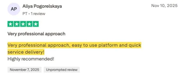 Aliya Pogorelskaya's Trustpilot review