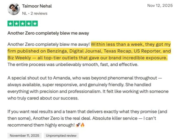 Taimoor Nehal's Trustpilot review