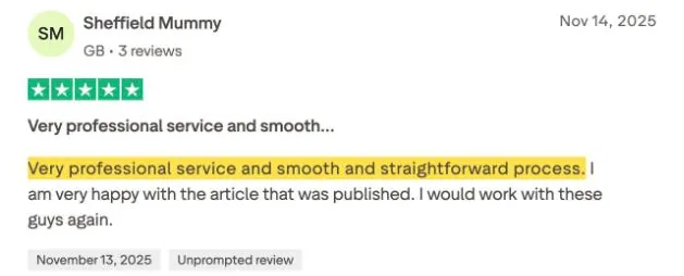 Sheffield Mummy's Trustpilot review