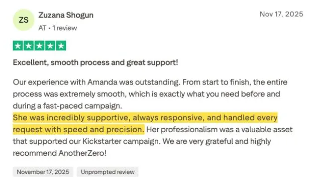 Zuzana Shogun's Trustpilot review