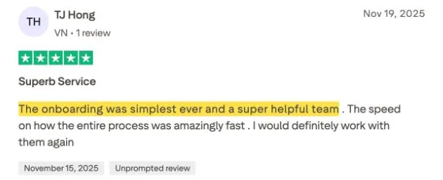 TJ Hong's Trustpilot review