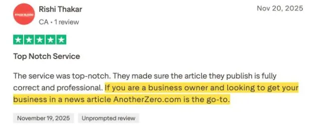Rishi Thakar's Trustpilot review