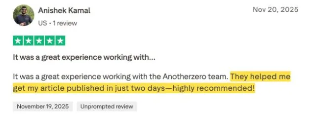 Anishek Kamal's Trustpilot review