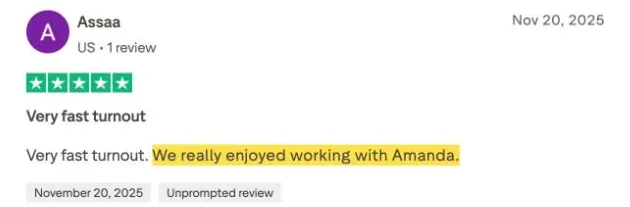 Assaa's Trustpilot review