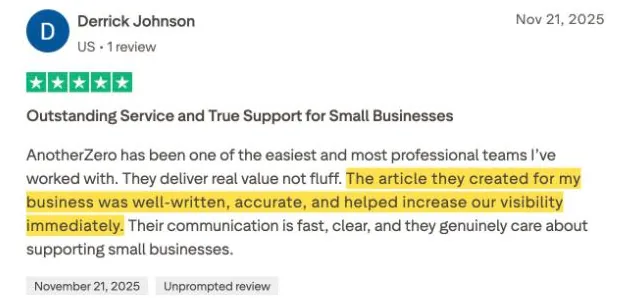 Derrick Johnson's Trustpilot review