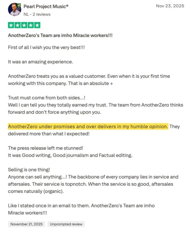Pearl Project Music®'s Trustpilot review