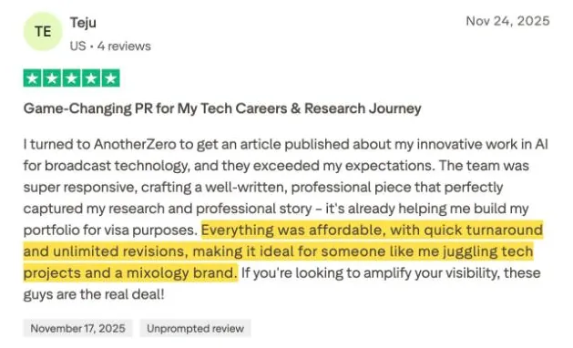 Teju's Trustpilot review