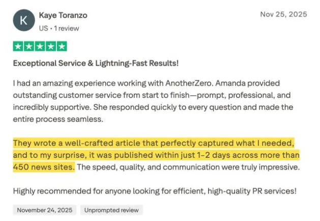 Kaye Toranzo's Trustpilot review