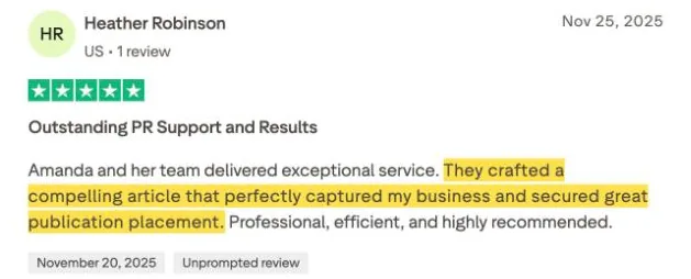 Heather Robinson's Trustpilot review