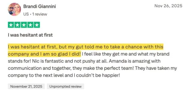 Brandi Giannini's Trustpilot review