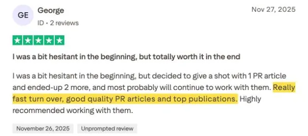 George's Trustpilot review