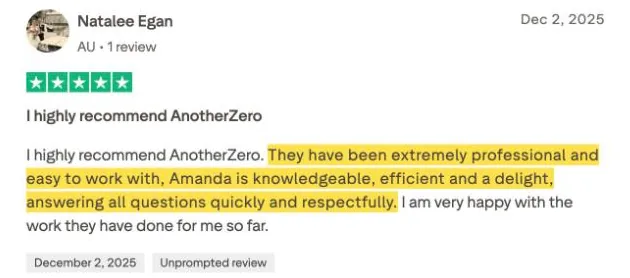 Natalee Egan's Trustpilot review