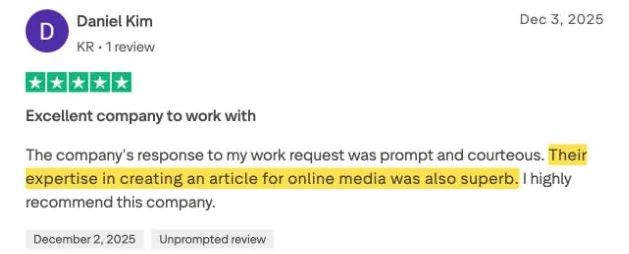 Daniel Kim's Trustpilot review