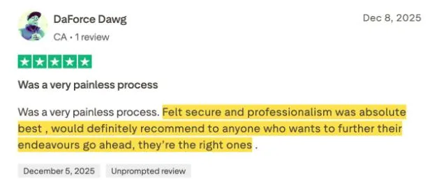 DaForce Dawg's Trustpilot review