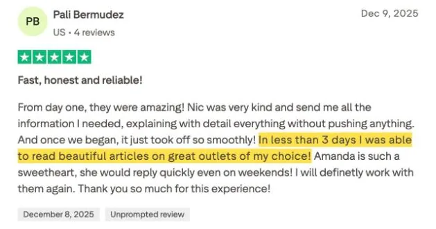 Pali Bermudez's Trustpilot review