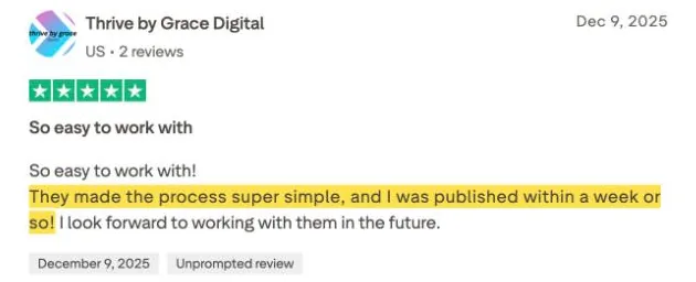 Thrive by Grace Digital's Trustpilot review