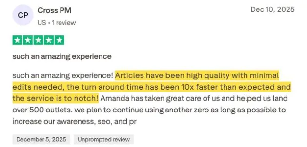 Cross PM's Trustpilot review