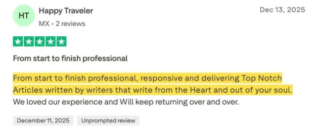 Happy Traveler's Trustpilot review
