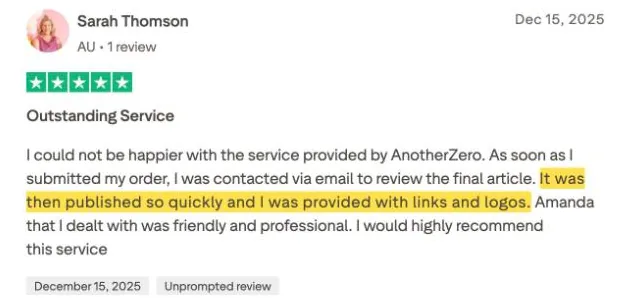 Sarah Thomson's Trustpilot review