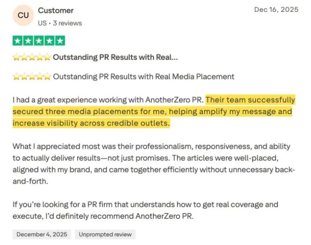 Customer's Trustpilot review