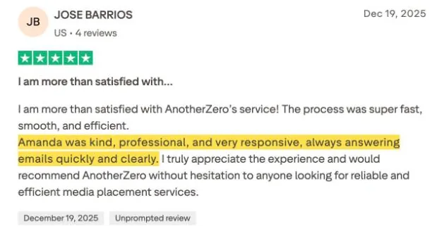 JOSE BARRIOS's Trustpilot review