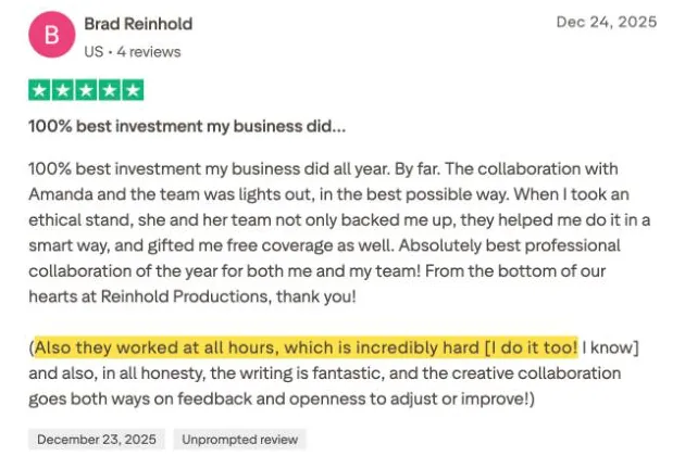 Brad Reinhold's Trustpilot review