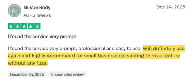 NuVue Body's Trustpilot review