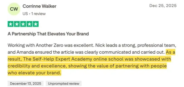 Corrinne Walker's Trustpilot review