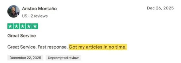 Aristeo Montaño's Trustpilot review