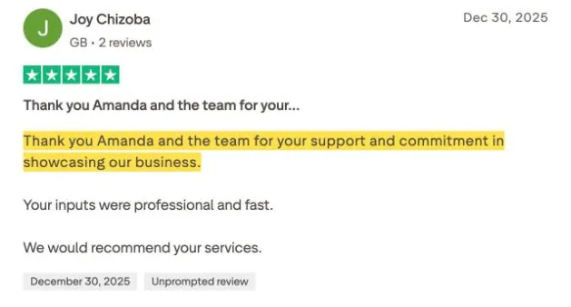 Joy Chizoba's Trustpilot review