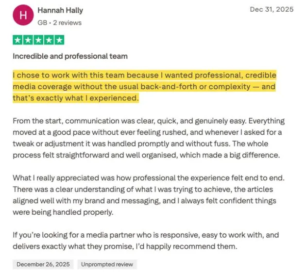 Hannah Hally's Trustpilot review
