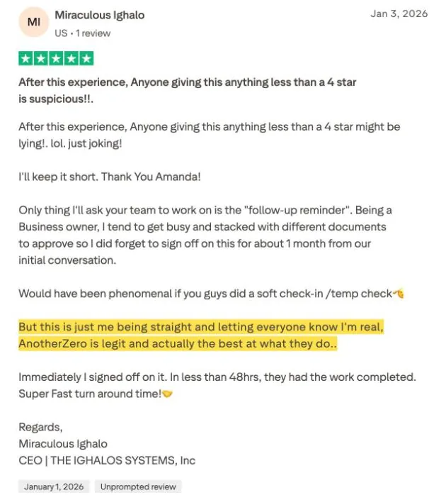Miraculous Ighalo's Trustpilot review
