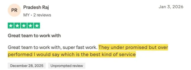 Pradesh Raj's Trustpilot review
