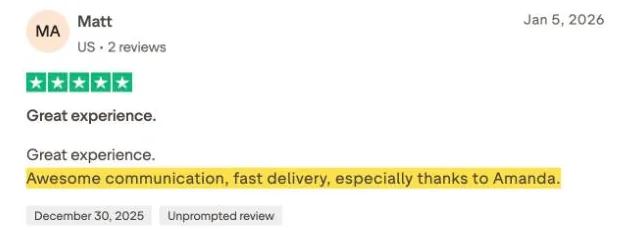 Matt's Trustpilot review