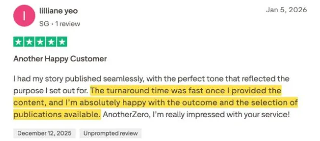 lilliane yeo's Trustpilot review