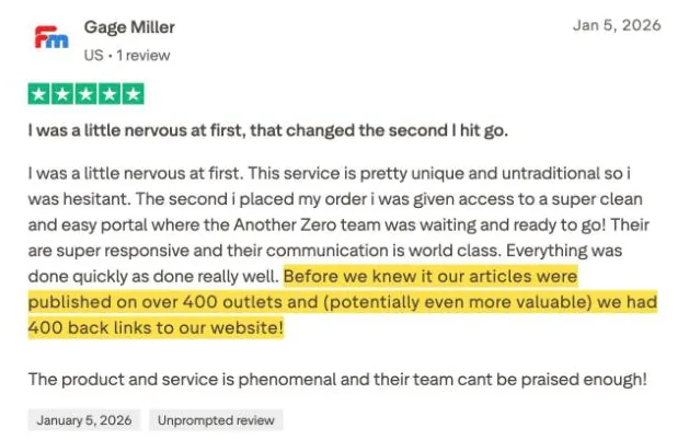 Gage Miller's Trustpilot review