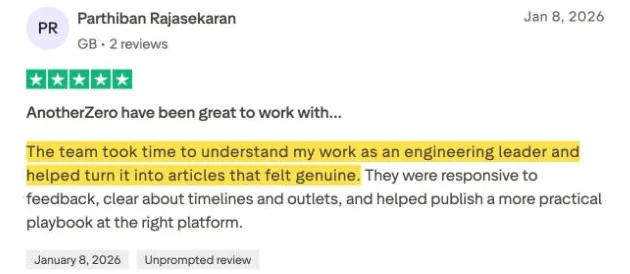 Parthiban Rajasekaran's Trustpilot review