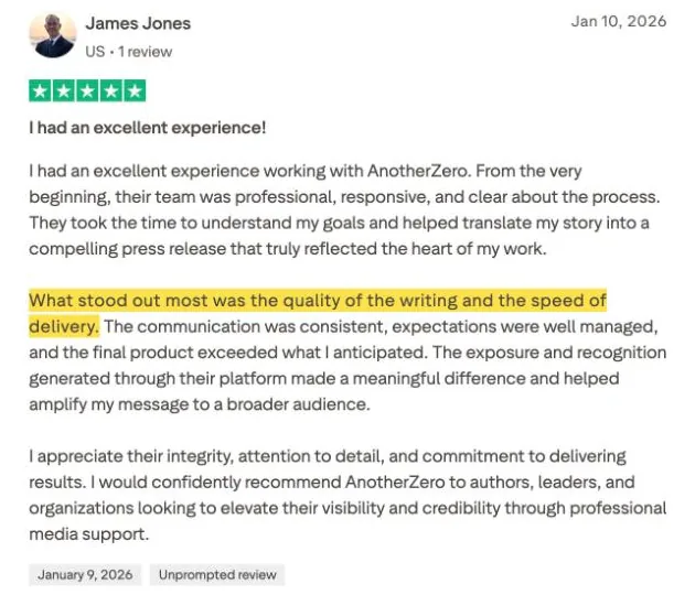 James Jones's Trustpilot review