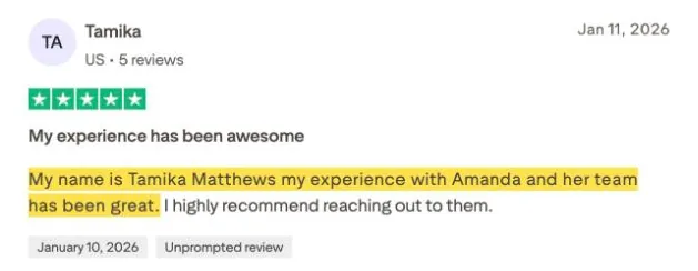 Tamika's Trustpilot review