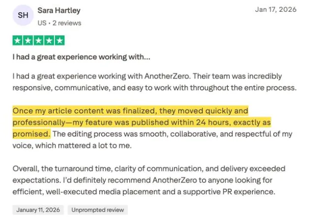 Sara Hartley's Trustpilot review