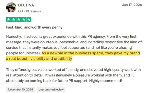 DEUTINA's Trustpilot review