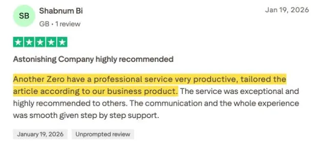 Shabnum Bi's Trustpilot review